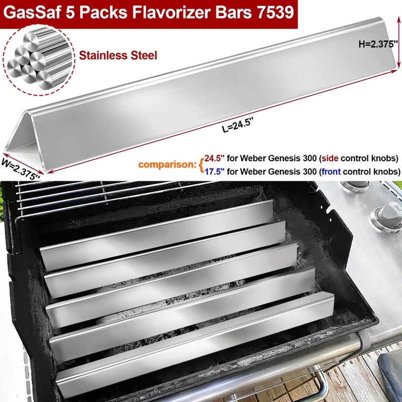 GasSaf 24.5 inch Flavorizer Bar Replacement for Weber 7539, 7540, Genesis 300 Series E-310, E-320, S-310, S-320, EP/CEP 310 & 320 (with Side Mounted Control Panels), 5-Pack Stainless Steel Flavor Bar - Image 3